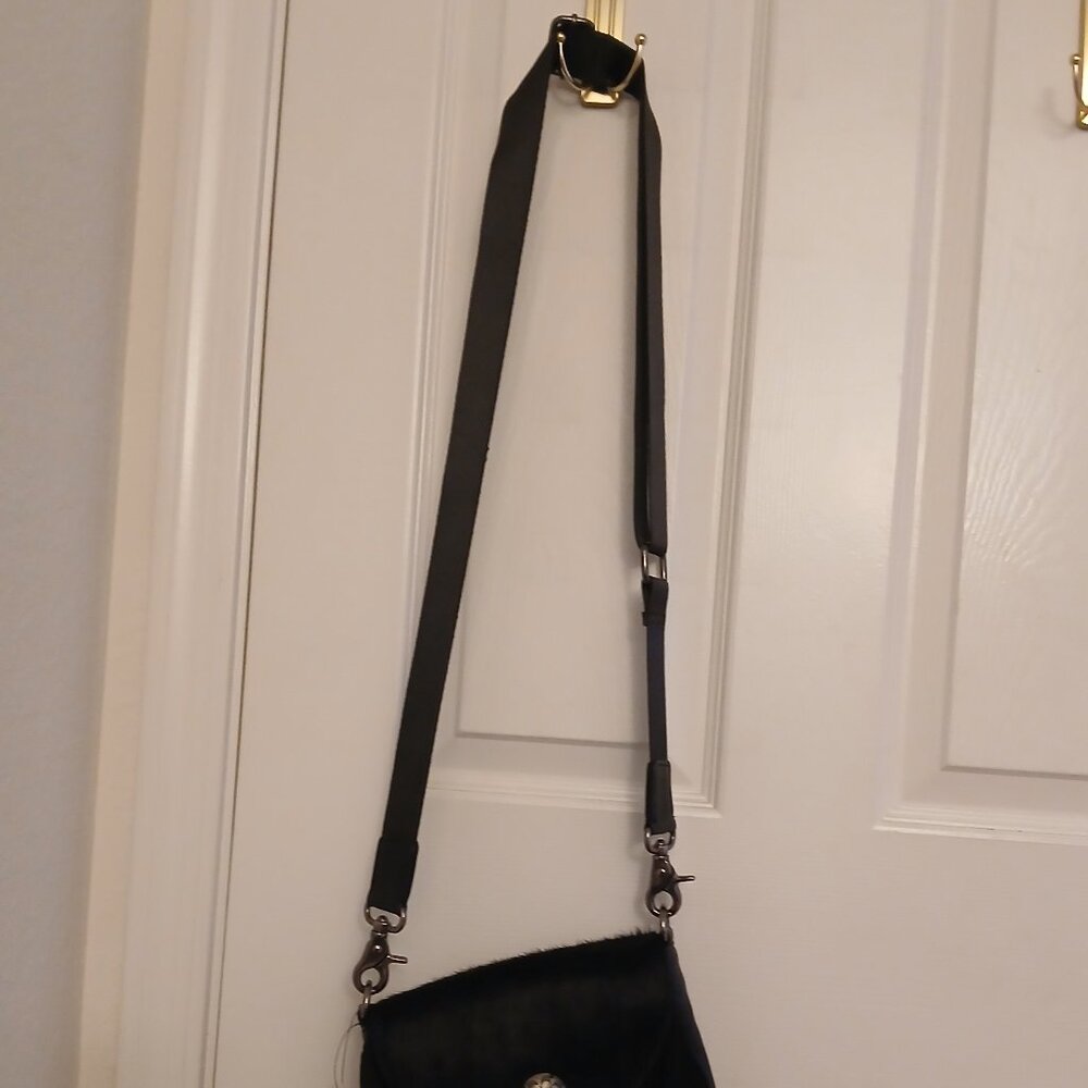 Scully hair on hide black leather fringe crossover bag purse nwt - Picture 6 of 10
